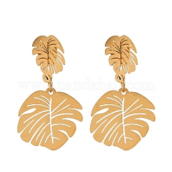 Boucles d'oreilles pendantes en forme de feuille en acier inoxydable 304&nbsp;EJEW-F393-05G