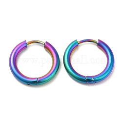 Pendientes de aro huggie de aleación de titanio con revestimiento iónico (ip) para mujer, color del arco iris, 10 calibre, 17x2.5mm