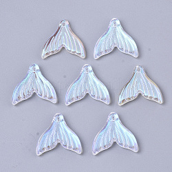 Transparent Glass Pendants, AB Color Plated, Mermaid Fishtail, Clear AB, 19x19.5x3.5mm, Hole: 1.2mm