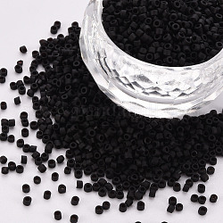 Glass Cylinder Beads, Seed Beads, Opaque Frosted Colours, Round Hole, Black, 1.5~2x1~2mm, Hole: 0.8mm, about 8000pcs/bag, about 1pound/bag