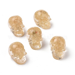 Perles de chips teintes en quartz jaune naturel, avec de la résine, pas de trous / non percés, crane, 30x21.5x22.5mm