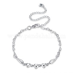 Trendy Brass Anklets, Heart & Wing Link Chain, Silver Color Plated, 7-7/8 inch(200mm)