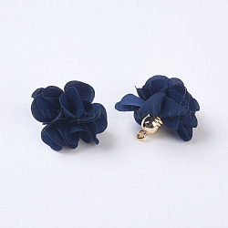 Cloth Pendant Decorations, with Acrylic Findings, Flower, Prussian Blue, 25~30x28~35mm, Hole: 2mm