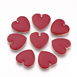 Brass Enamel Pendants, Enamelled Sequins, Heart, Red, 16x16x3mm, Hole: 1mm