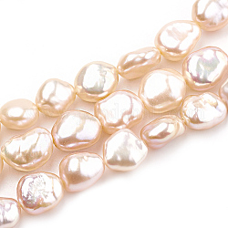 Natural Baroque Pearl Keshi Pearl Beads Strands, Cultured Freshwater Pearl, Nuggets, PeachPuff, 8~12x8~10x6~8mm, Hole: 0.5mm, about 38pcs/strand, 15.1 inch