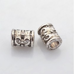 Tibetischer stil legierung perlen, Bleifrei und Nickel frei und Cadmiumfrei, Kolumne, Antik Silber Farbe, ca. 7 mm lang, 5.5 mm breit, 5 mm dick, Bohrung: 2.5 mm
