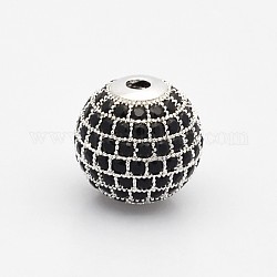 Cz Messing-Mikro pflastern Klasse AAA schwarz Zirkonia runde Perlen, Cadmiumfrei und Nickel frei und Bleifrei, Platin Farbe, 10 mm, Bohrung: 2 mm