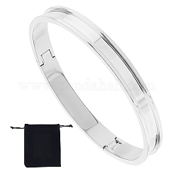 Unicraftale 1Pc Stainless Steel Grooved Bangles, DIY Leather Inlay Bangles, with 1Pc Velvet Pouches, Stainless Steel Color, Inner Diameter: 2-1/2x2-1/8 inch(6.3x5.5cm)