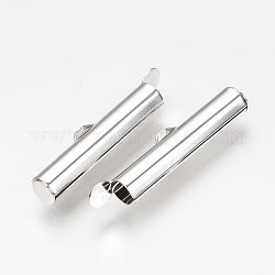 Brass Slide On End Clasp Tubes, Slider End Caps, Nickel Free, Real Platinum Plated, 6.5x30x5mm, Hole: 1mm, Inner Diameter: 4mm