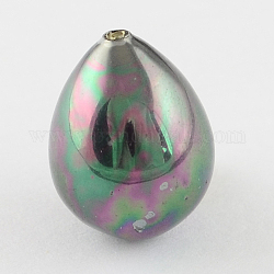 Shell Beads, Imitation Pearl Bead, Grade A, Half Drilled Hole, teardrop, Black, 11x8mm, Hole: 1mm