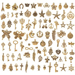 Ciondoli in lega 97 pz, per gioielli, collana, bracciale, orecchini, artigianato, forme misto, oro antico, 6~27x6~24mm