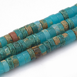 Fili di perle di diaspro imperiale sintetico, perline Heishi, Rotondo piatto / disco, turchese scuro, 4~5x2~2.5mm, Foro: 0.5 mm, circa 173pcs/filo, 15.5 pollice
