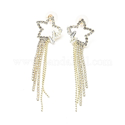 Clear Cubic Zirconia & Crystal Rhinestone Long Dangle Stud Earrings, Brass Earrings with 925 Sterling Silver Pins for Women, Light Gold, Star Pattern, 78mm, Pin: 0.8mm