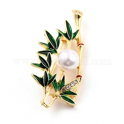 Broche de aleación de bambú con perla de resina, exquisito pin de solapa de rhinestone para niña mujer, dorado, verde, 50x24x11mm, pin: 0.8 mm