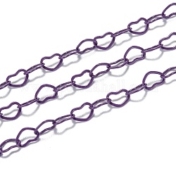 Латунные цепи с сердечками, окрашенные распылением, пайки, с катушкой, фиолетовые, 6x4.5x0.5 мм, 32.8 фут (10 м) / рулон
