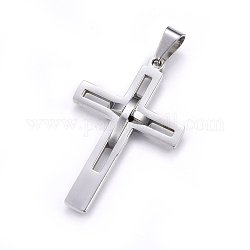 304 Stainless Steel Pendants, Cross, Stainless Steel Color, 45x29x4mm, Hole: 8x5mm