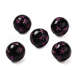 Perles acryliques opaques, ronde avec des fleurs, noir, 12x11.5mm, Trou: 2mm, environ: 517 pcs / 500 g
