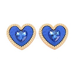 Rack Plating Spray Painted Alloy Glass Cabochons, Faceted, Cadmium Free & Lead Free, Golden, Heart, Blue, 27x29.5x8mm