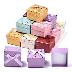 Cajas de anillas de cartón, con lazo de lazo por fuera y esponja blanca por dentro, cuadrado, color mezclado, 5~5.3x5~5.3x3.8~4 cm