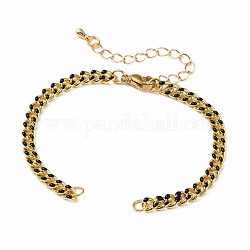 Two Tone Handmade Brass Curb Chain Bracelet Makings, with Enamel and 304 Stainless Steel Lobster Claw Clasps, Black, 5-1/2 inch(14cm)
