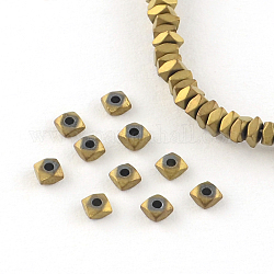 Square Electroplated Non-magnetic Synthetic Hematite Bead Spacers, Golden Plated, 4x4x2mm, Hole: 1mm, about 179pcs/strand, 15.7 inch