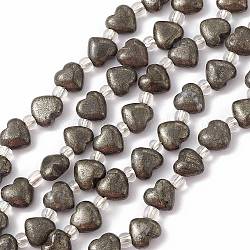 Chapelets de perles de pyrite naturelle , avec des perles de rocaille, cœur, 8x8x4~4.5mm, Trou: 1mm, Environ 20 pcs/chapelet, 7.56'' (19.2 cm)