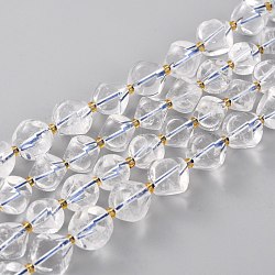 Natürlicher Quarzkristall-Perlenstrang, mit Glasperlen, sechsseitige Himmelswürfel, 8~8.5x8~8.5x8~8.5 mm, Bohrung: 0.5 mm, ca. 19 Stk. / Strang, 7.87'' (20 cm)