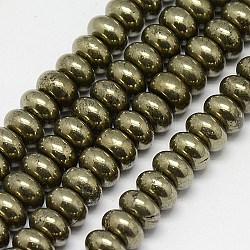 Chapelets de perles de pyrite naturelle , rondelle, 8x5mm, Trou: 1mm, Environ 80 pcs/chapelet, 15.74 pouce
