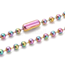 Placage ionique (ip) 304 colliers de chaîne à billes en acier inoxydable, avec des connecteurs de la chaîne de boule, couleur arc en ciel, 23.62 pouce (60 cm), perles: 3 mm