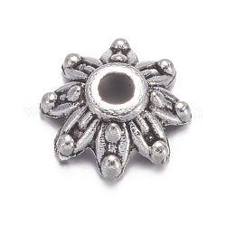 Blume tibetanische silberne Perlenkappen, Bleifrei und cadmium frei, Antik Silber Farbe, ca. 9 mm Durchmesser, Bohrung: 2 mm, ca. 220 Stk. / 50 g