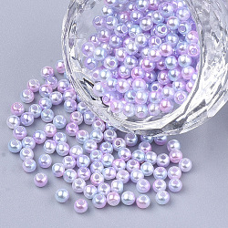 Regenbogen ABS Kunststoff Nachahmung Perlen, Farbverlauf Meerjungfrau Perlen, Runde, rosa, 4x3.5 mm, Bohrung: 1.2 mm, ca. 18000 Stk. / 500 g