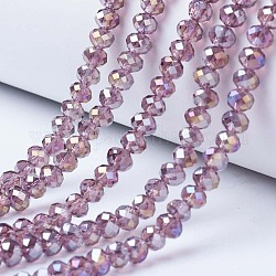 Chapelets de perles en verre électroplaqué, de couleur plaquée ab , facette, rondelle, vieille rose, 4x3mm, Trou: 0.4mm, Environ 123~127 pcs/chapelet, 16.5~16.9 pouce (42~43 cm)
