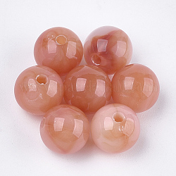 Perles acryliques, style de pierres fines imitation, ronde, saumon noir, 10x9.5mm, Trou: 1.8mm, environ 875 pcs/500 g