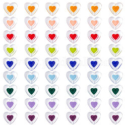 SUNNYCLUE 54Pcs 9 Style Transparent Acrylic Beads, with Enamel, Heart, Mixed Color, 15x16.5~17x10.5mm, Hole: 2~2.5mm, 6pcs/style