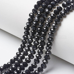 Chapelets de perles en verre opaque de couleur unie, facette, rondelle, noir, 10x8mm, Trou: 1mm, Environ 65~66 pcs/chapelet, 20.8~21.2 pouce (53~54 cm)