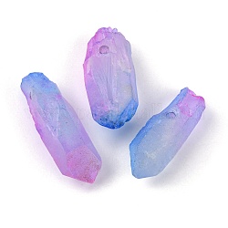 3Pcs Electroplate Natural Quartz Crystal Beads Strands, Dyed, Faceted, Nuggets, Mauve, 23~47x8.5~9.5x8~10mm, Hole: 2mm