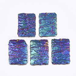 Galvanisierte natürliche Drachenblutjaspisanhänger, Regenbogen plattiert, Rechteck, Farbig, 47x32~33x7~7.5 mm, Bohrung: 1.2 mm