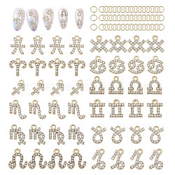 Globleland 48 Pcs 12 Styles 12 Constellations Alloy Rhinestone Pendants, with Jump Rings, Light Gold, 9~12.5x7.5~10x2mm, Hole: 1~1.5mm, 4Pcs/style