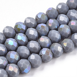 Chapelets de perles en verre opaque de couleur unie, demi arc-en-ciel plaqué, facette, rondelle, bleu acier clair, 10x8mm, Trou: 1mm, Environ 63~65 pcs/chapelet, 19.2~20 pouce (48~50 cm)
