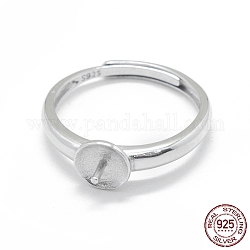 Componenti regolabili per anello da dito in argento sterling placcato rodio, per mezzo forato perle, platino, formato 925, 7mm, vassoio: 17mm, ago :6mm