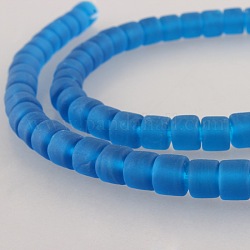 Frosted Lampwork Column Beads Strands, Dodger Blue, 6x8mm, Hole: 2mm, about 40pcs/strand, 9.7inch