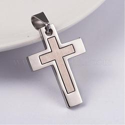 304 Stainless Steel Pendants, Cross, Stainless Steel Color, 31x22x2mm, Hole: 5x8mm