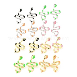 Emaille-Schlangen-Ohrstecker mit Strass, Messingohrringe für Frauen, Bleifrei und cadmium frei, Mischfarbe, 34x21 mm
