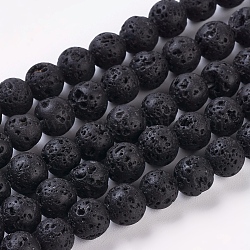 Fili di perle di roccia lavica naturale, tondo, nero, circa6 mm di diametro, Foro: 0.8 mm, circa 60pcs/filo, 16 pollice