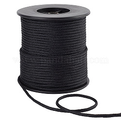 Cordons tressés en nylon, ronde, noir, 3mm, environ 54.68 yards (50 m)/rouleau