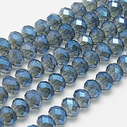 Blue Faceted Rondelle Electroplate Glass Bead Strands for Jewelry Making, 8x5mm, Hole: 1mm, about 72pcs/strand, 16.5 inch