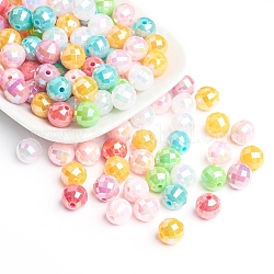 Placage de perles acryliques de poly styrène écologiques, couleur ab , ronde à facettes, couleur mixte, 8mm, Trou: 1mm, environ 2000 pcs/500 g