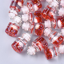 Стеклянные подвески для бутылок, со смолой, жемчугом и железом, платина, красные, 28~29x15 мм, отверстие : 2 мм