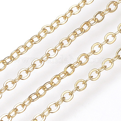 Brass Cable Chains, Soldered, with Spool, Flat Oval, Real 18K Gold Plated, 1.5x1.1x0.3mm, about 98.42 Feet(30m)/roll