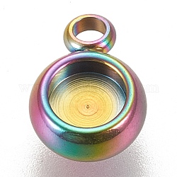 イオンプレーティング（ip）304ステンレス製ペンダントカボションカット  レースエッジベゼルカップ  フラットラウンド  虹色  トレイ：4mm  9x6.5x3mm  穴：1.8mm